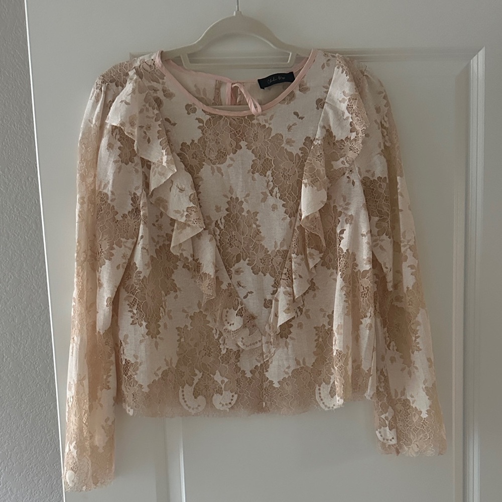 Elegant Lace Ruffle Blouse - Pink